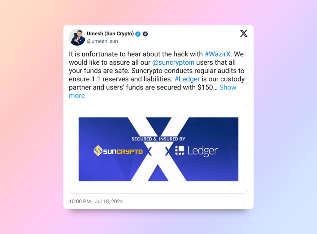 SunCrypto Founder Tweet 